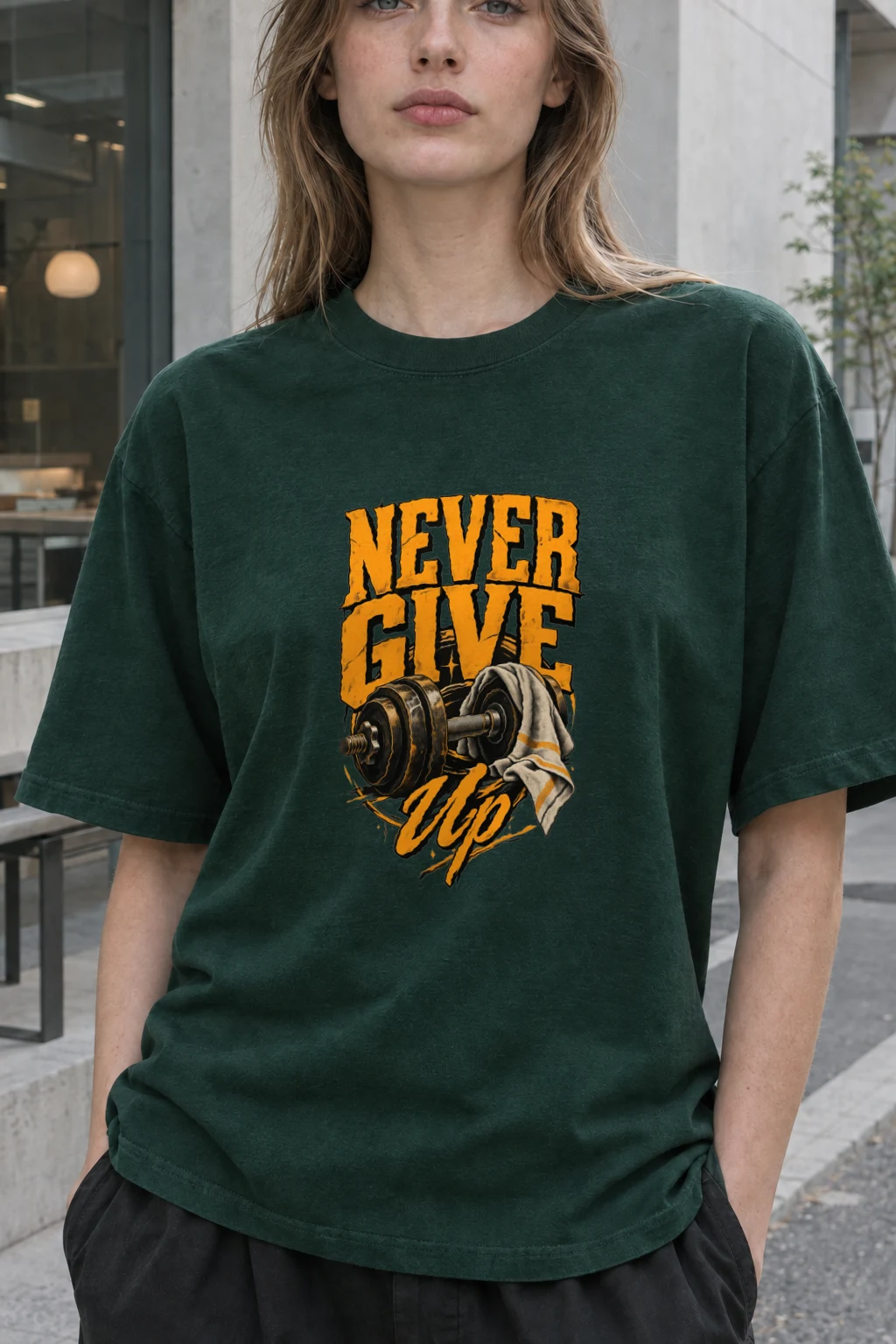 "Never Give Up" Heavyweight Unisex Crewneck T-shirt | Gildan 5000