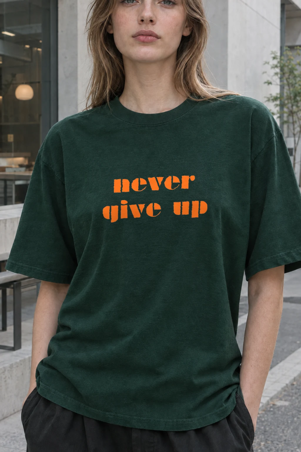 "Never Give Up" Heavyweight Unisex Crewneck T-shirt | Gildan 5000