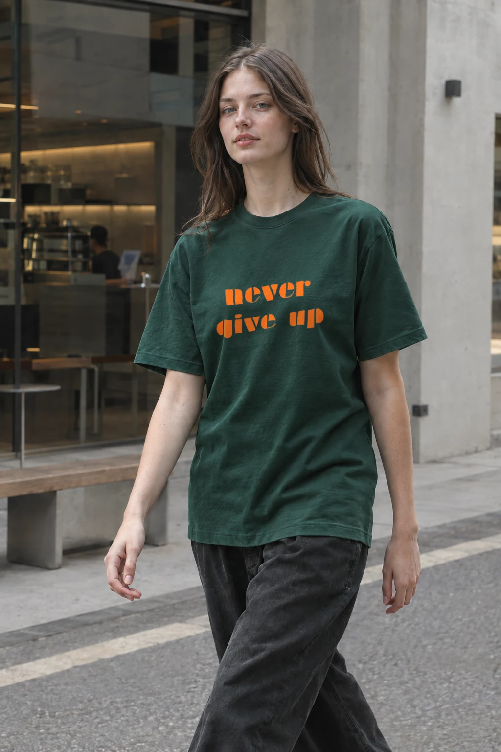 "Never Give Up" Heavyweight Unisex Crewneck T-shirt | Gildan 5000