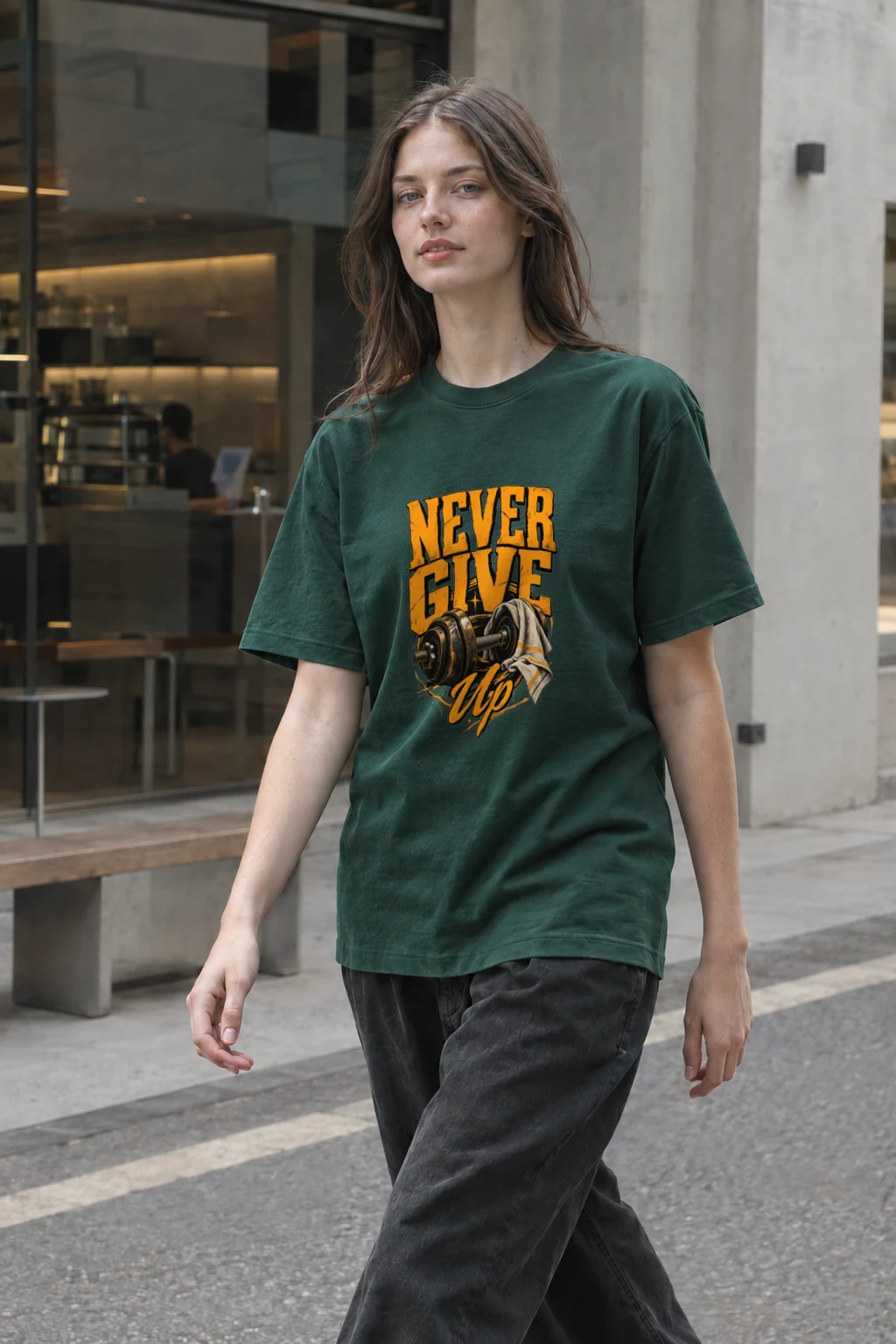 "Never Give Up" Heavyweight Unisex Crewneck T-shirt | Gildan 5000