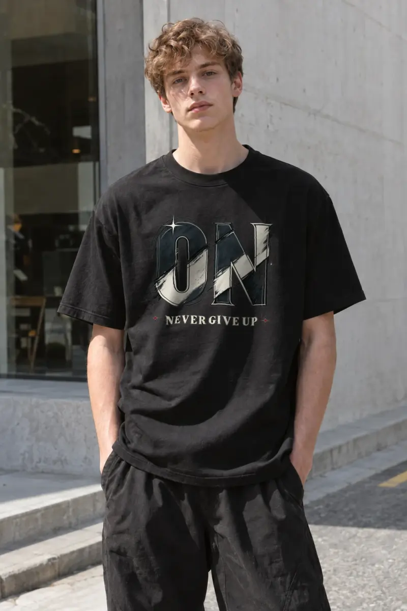 "Never Give Up" Heavyweight Unisex Crewneck T-shirt | Gildan 5000