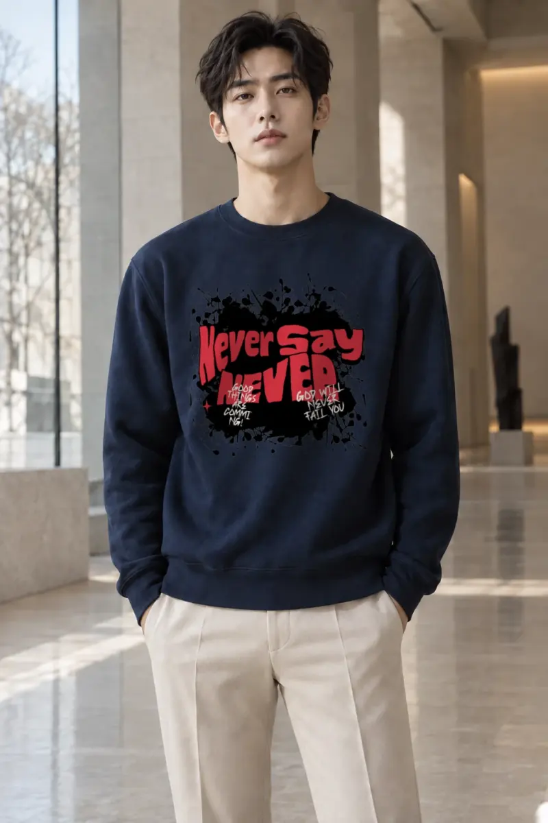 "Never Say Never" Heavy Blend Unisex Crewneck Sweatshirt | Gildan 18000