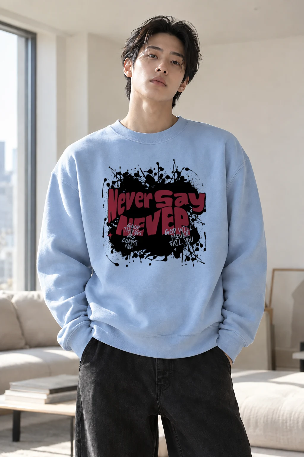 "Never Say Never" Heavy Blend Unisex Crewneck Sweatshirt | Gildan 18000