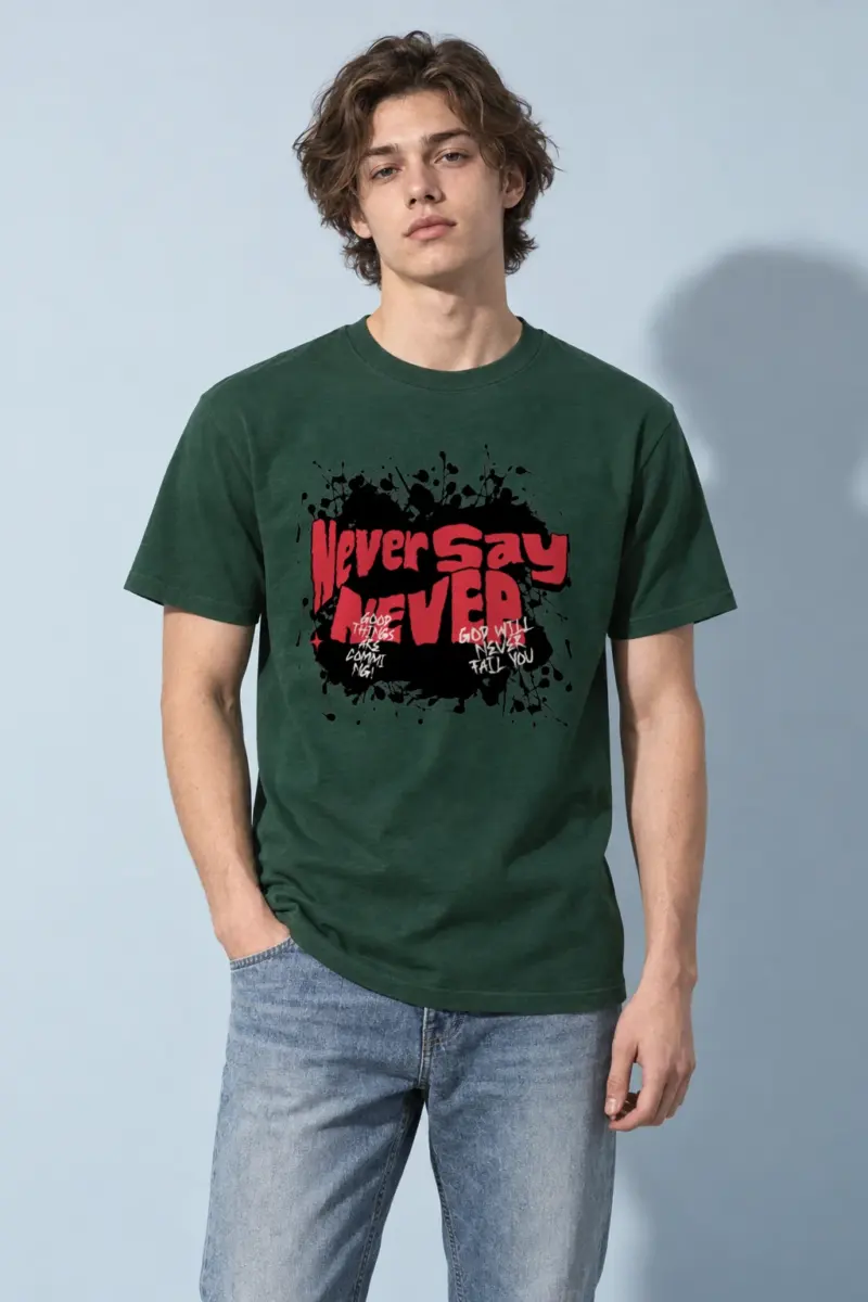 "Never Say Never" Heavyweight Unisex Crewneck T-shirt | Gildan 5000