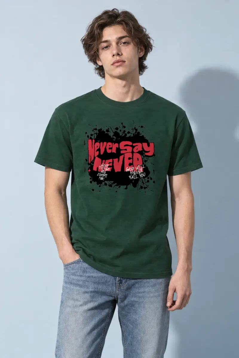 "Never Say Never" Heavyweight Unisex Crewneck T-shirt