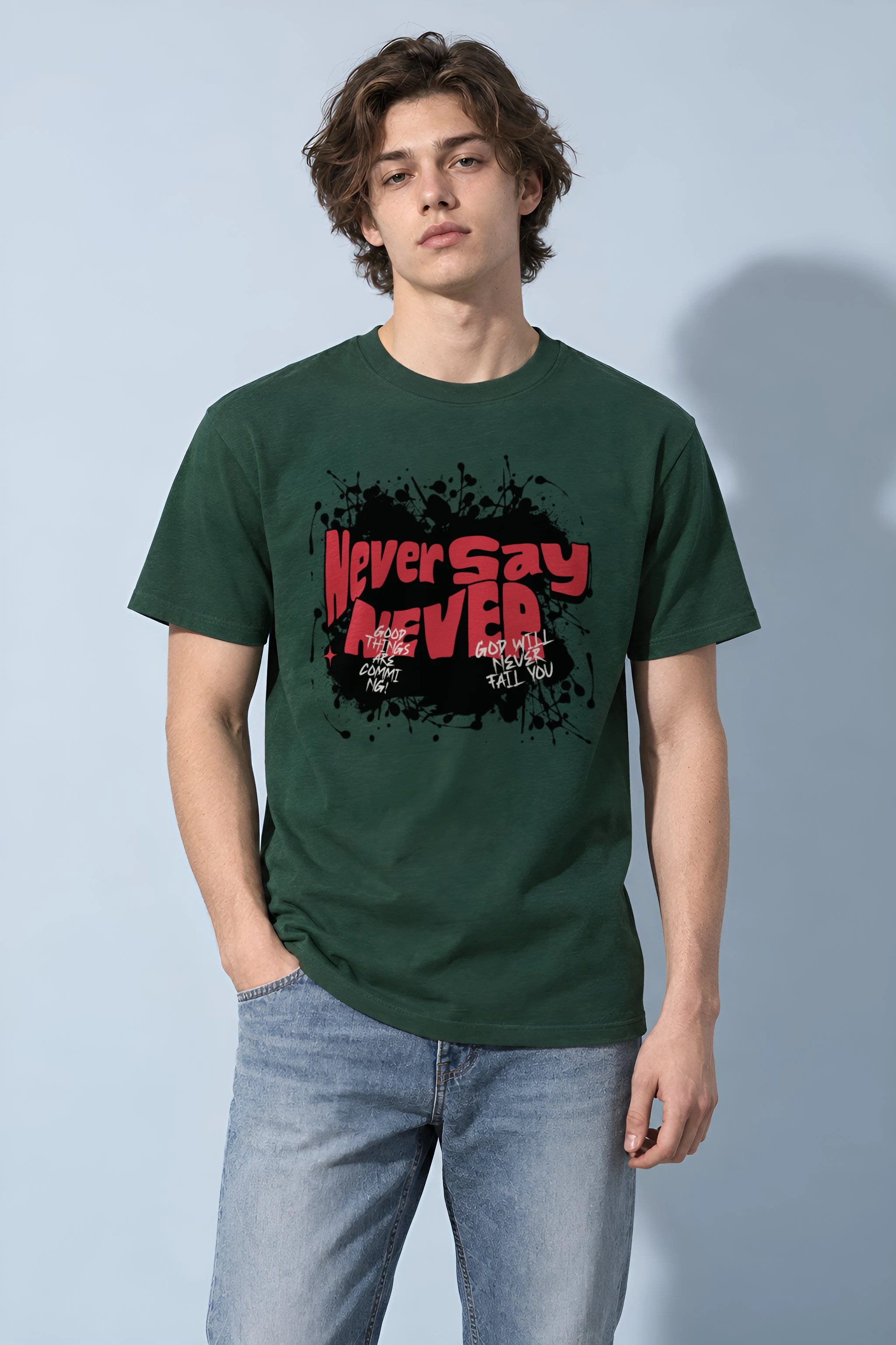 "Never Say Never" Heavyweight Unisex Crewneck T-shirt