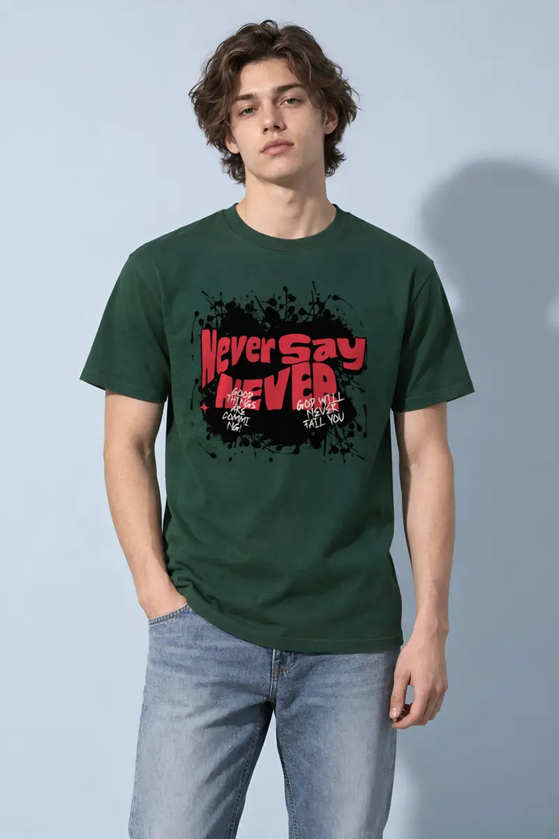 "Never Say Never" Heavyweight Unisex Crewneck T-shirt
