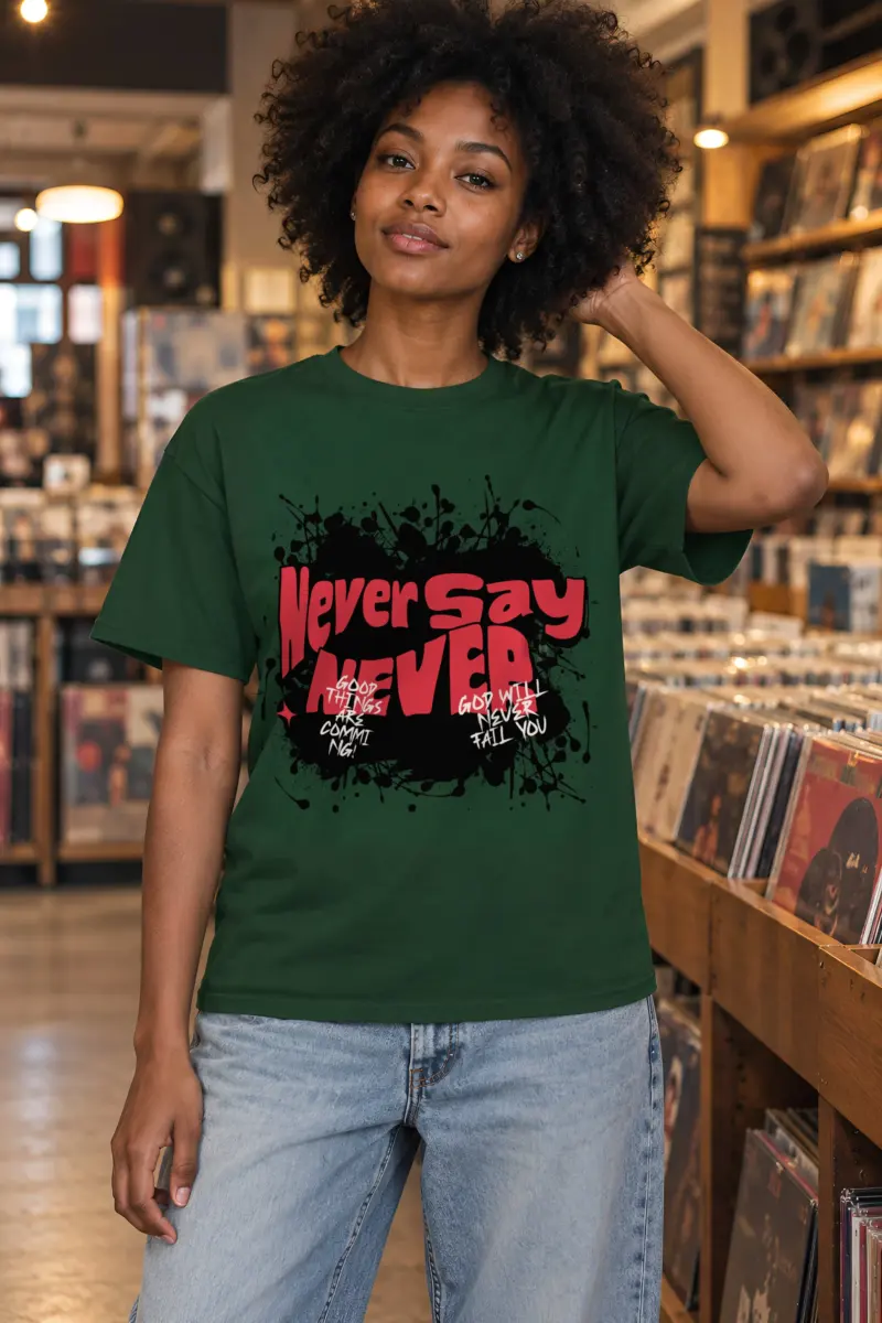 "Never Say Never" Heavyweight Unisex Crewneck T-shirt