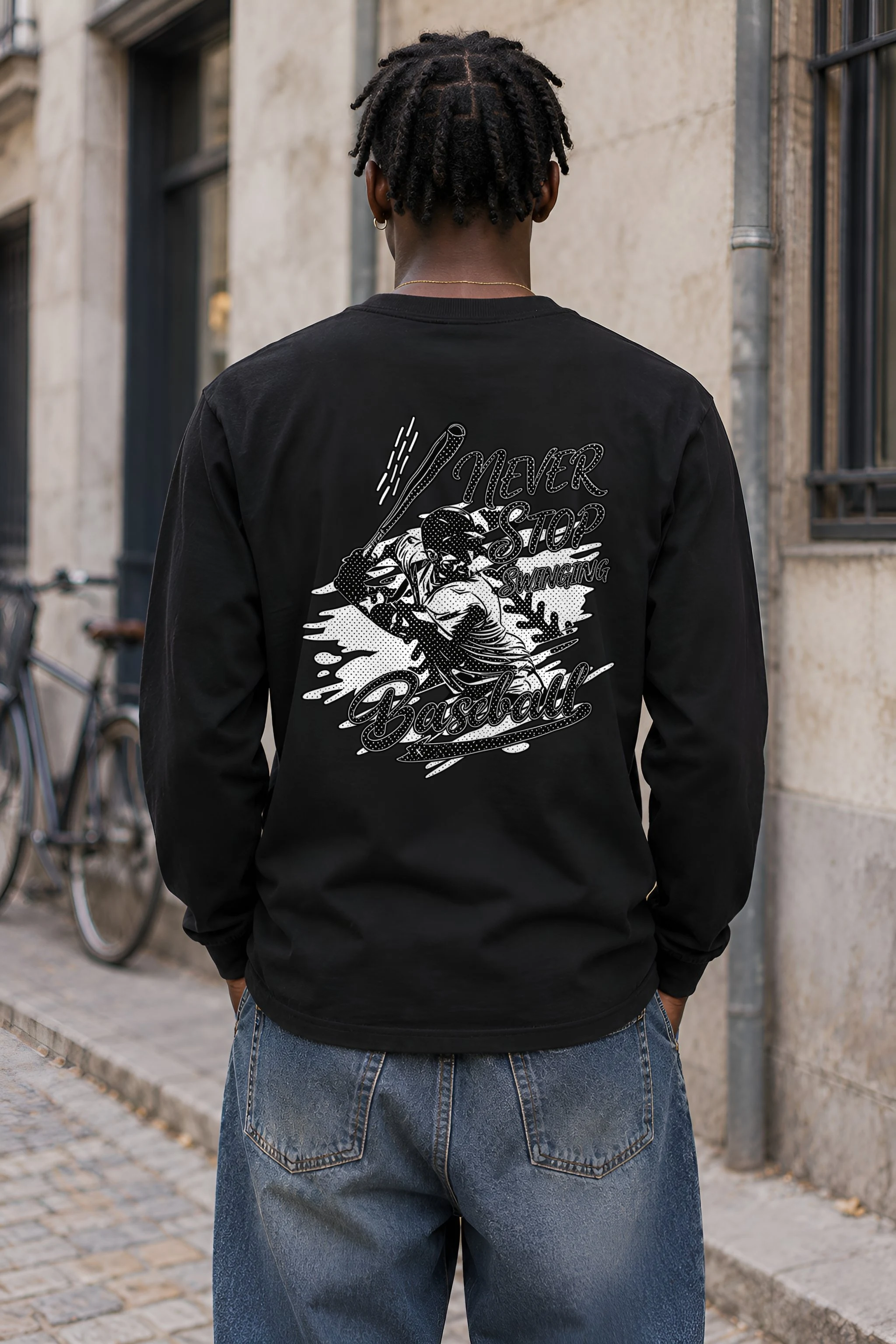 "Never Stop Swinging Baseball" Unisex Longsleeve T-shirt