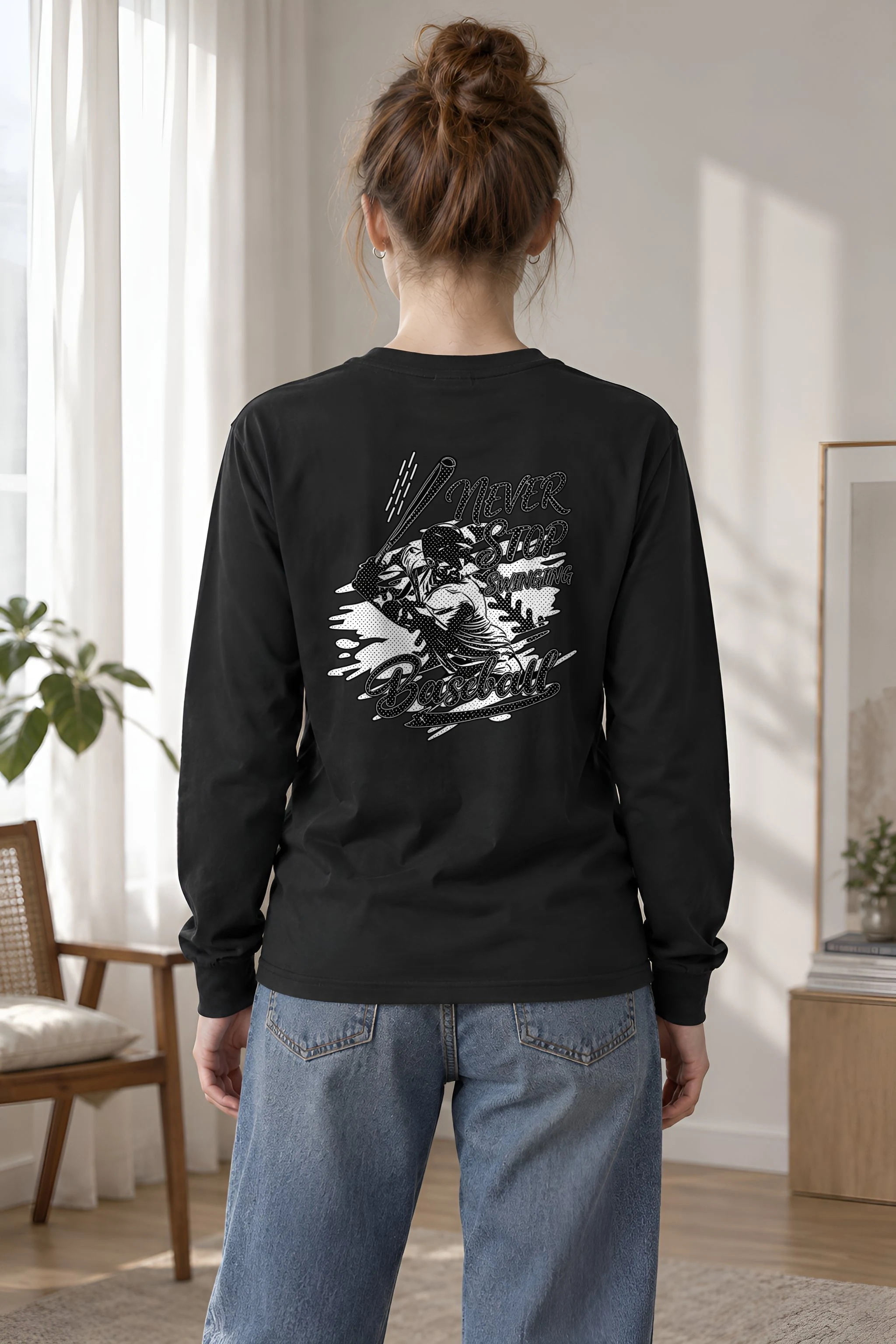 "Never Stop Swinging Baseball" Unisex Longsleeve T-shirt