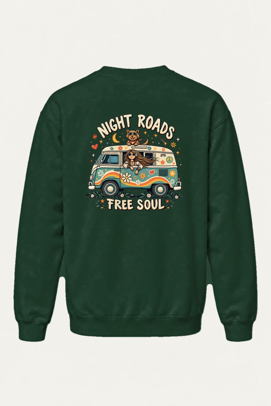 "Night Roads Free Soul" Heavy Blend Unisex Crewneck Sweatshirt | Gildan 18000
