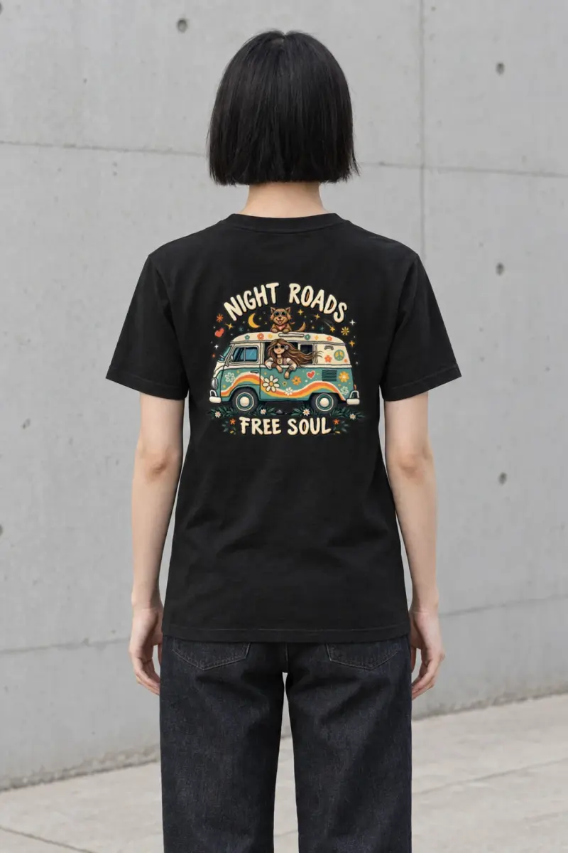 "Night Roads Free Soul" Heavyweight Unisex Crewneck T-shirt | Gildan 5000
