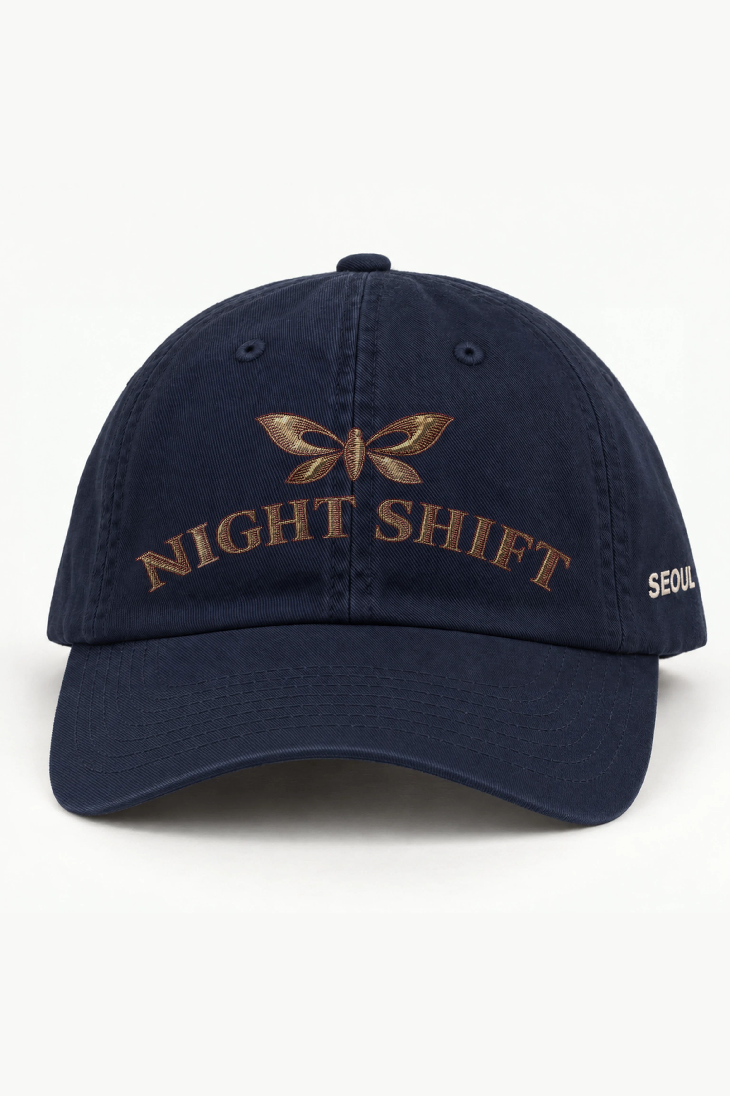 "Night Shift Moth" Classic Dad Hat · Embroidered — navy/cap-front