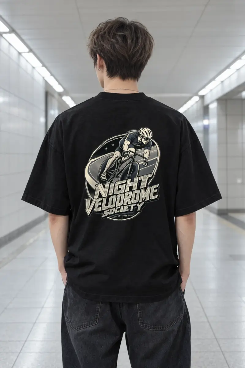 "Night Velodrome Society" Men's Oversized Heavyweight Crewneck T-Shirt