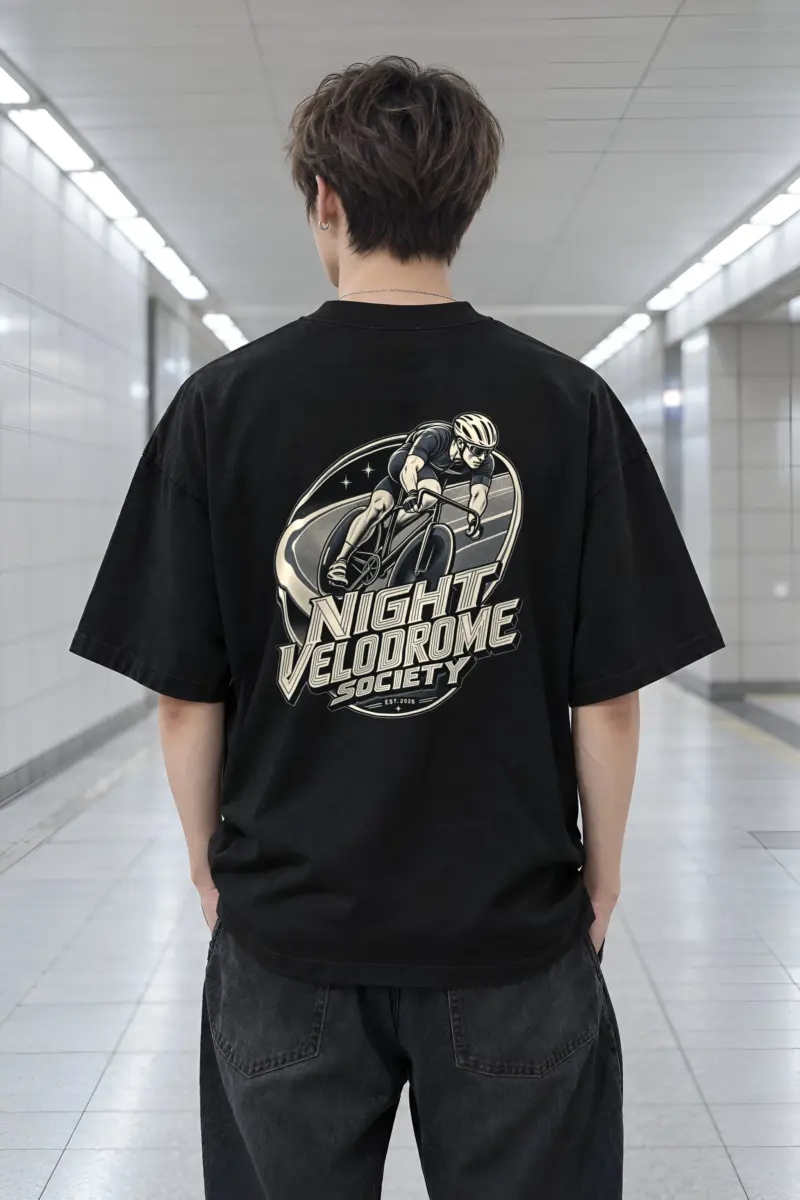 "Night Velodrome Society" Men's Oversized Heavyweight Crewneck T-Shirt