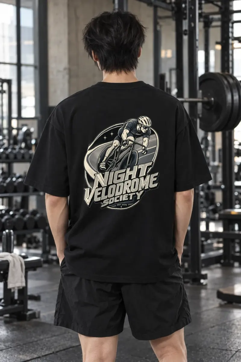 “Night Velodrome Society” Men’s Oversized Heavyweight Crewneck T-Shirt