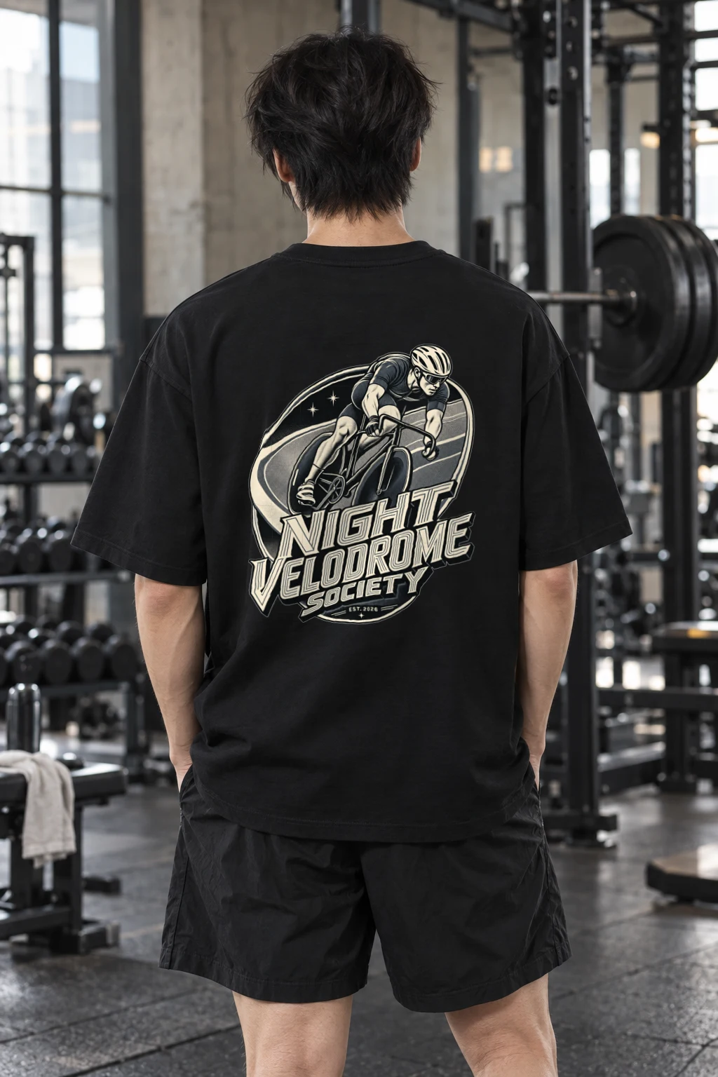 "Night Velodrome Society" Men's Oversized Heavyweight Crewneck T-Shirt