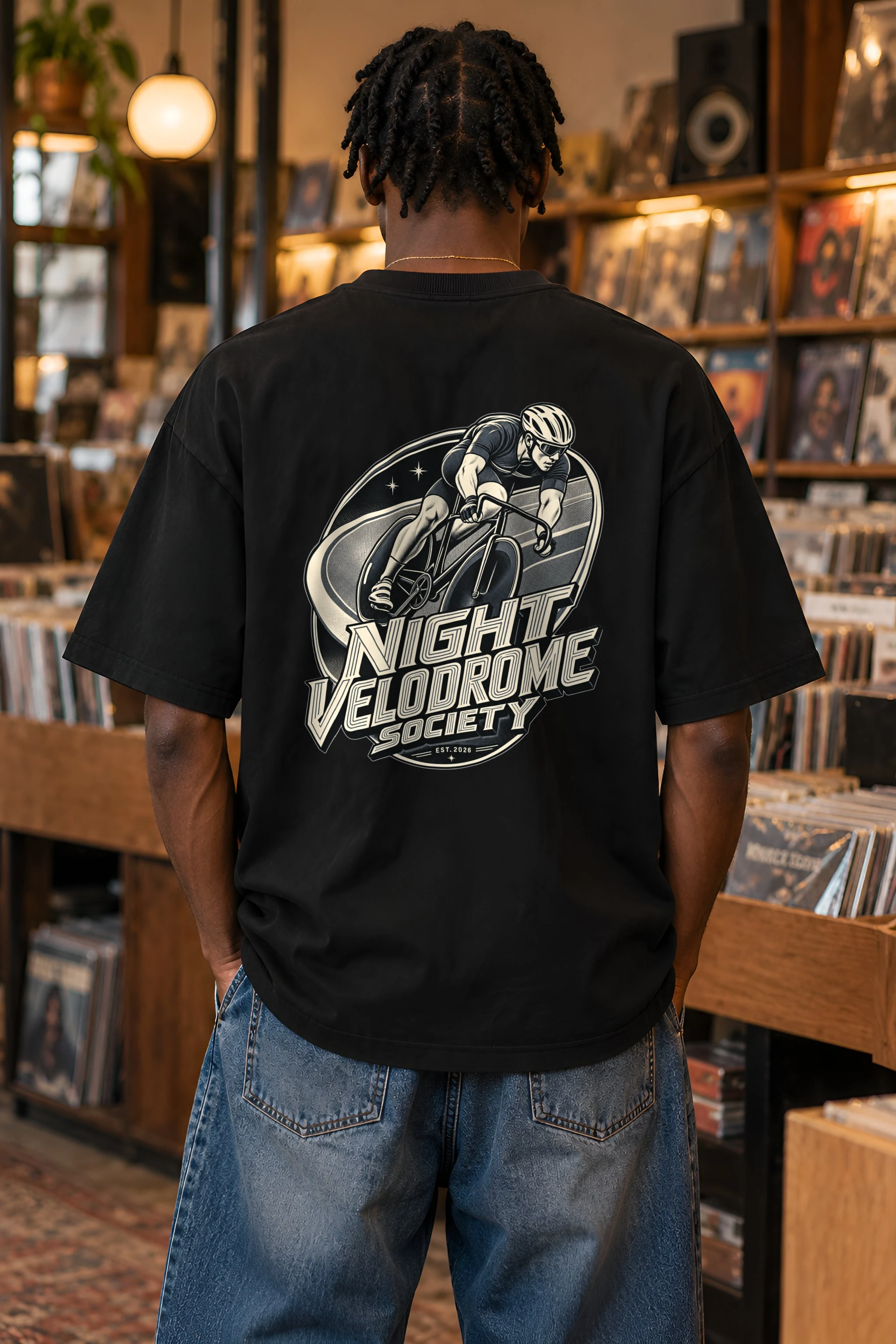 "Night Velodrome Society" Unisex Oversized Heavyweight Crewneck T-Shirt