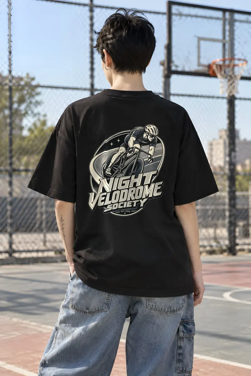 "Night Velodrome Society" Unisex Oversized Heavyweight Crewneck T-Shirt