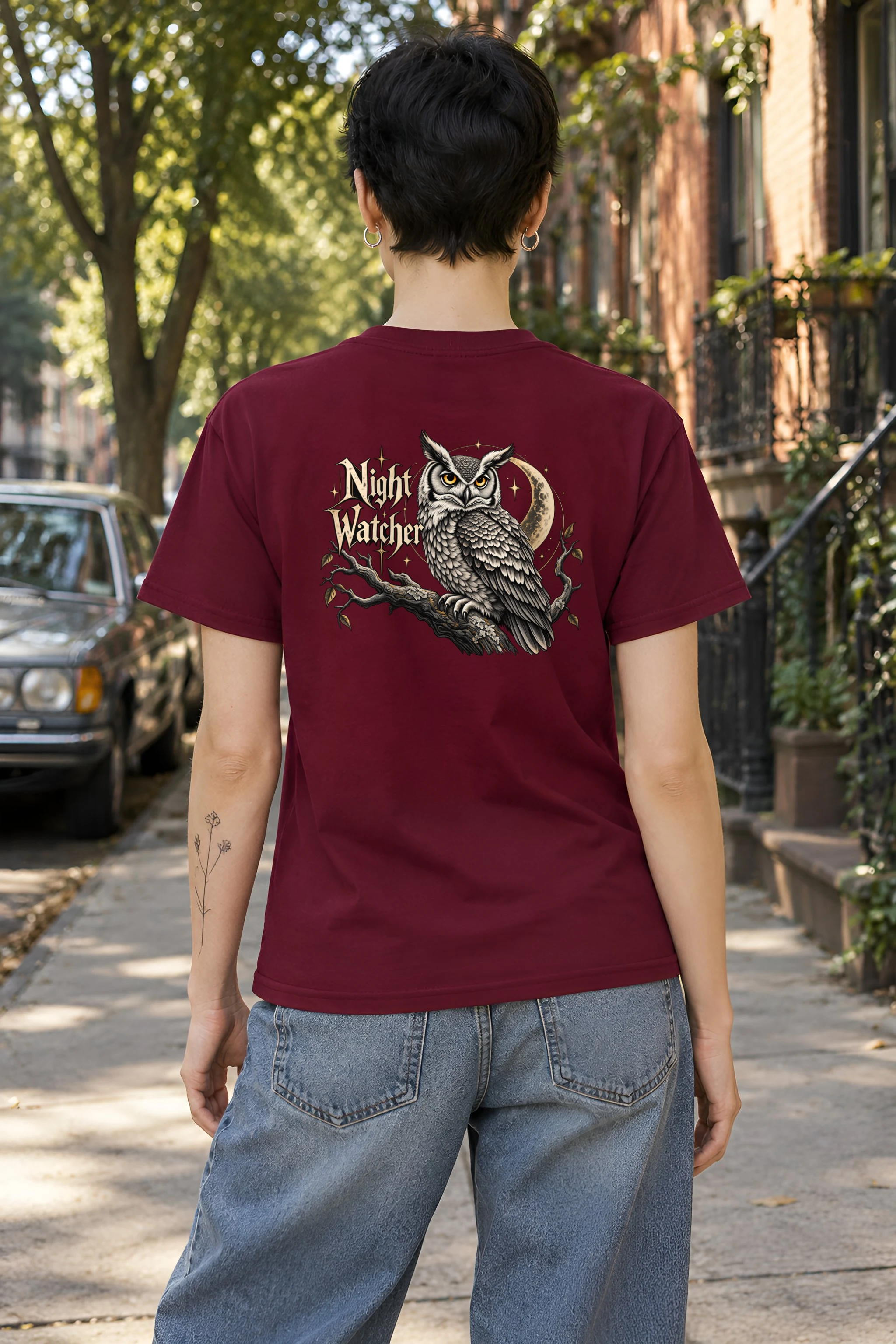 "Night Watcher Owl" Heavyweight Unisex Crewneck T-shirt