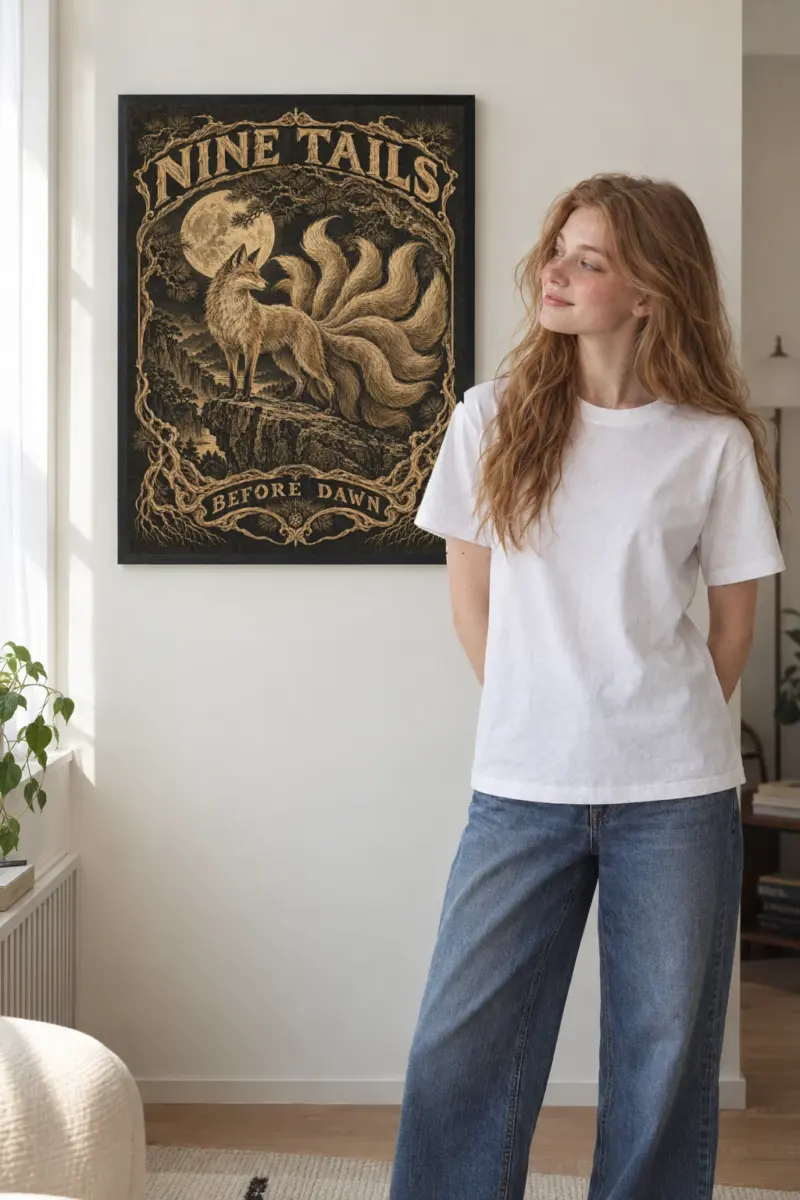 “Nine Tails Before Dawn” Premium Wooden Framed Poster