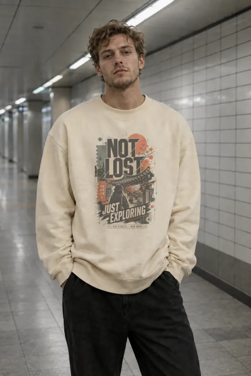 "No Lost Just Exploring" Unisex Sponge Fleece Crewneck Sweatshirt | Bella + Canvas 3901