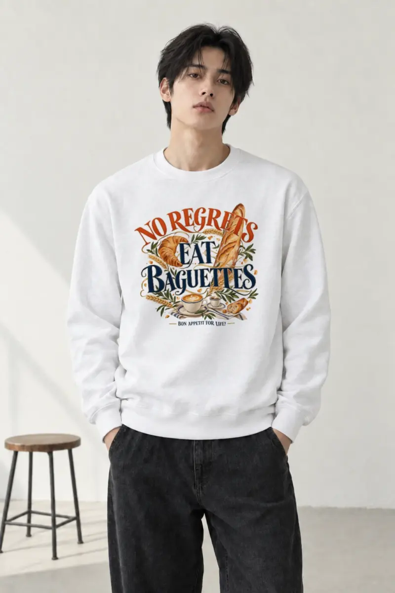 "No Regrets Eat Baguettes" Heavy Blend Unisex Crewneck Sweatshirt | Gildan 18000