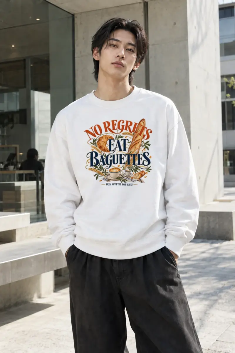 "No Regrets Eat Baguettes" Heavy Blend Unisex Crewneck Sweatshirt | Gildan 18000