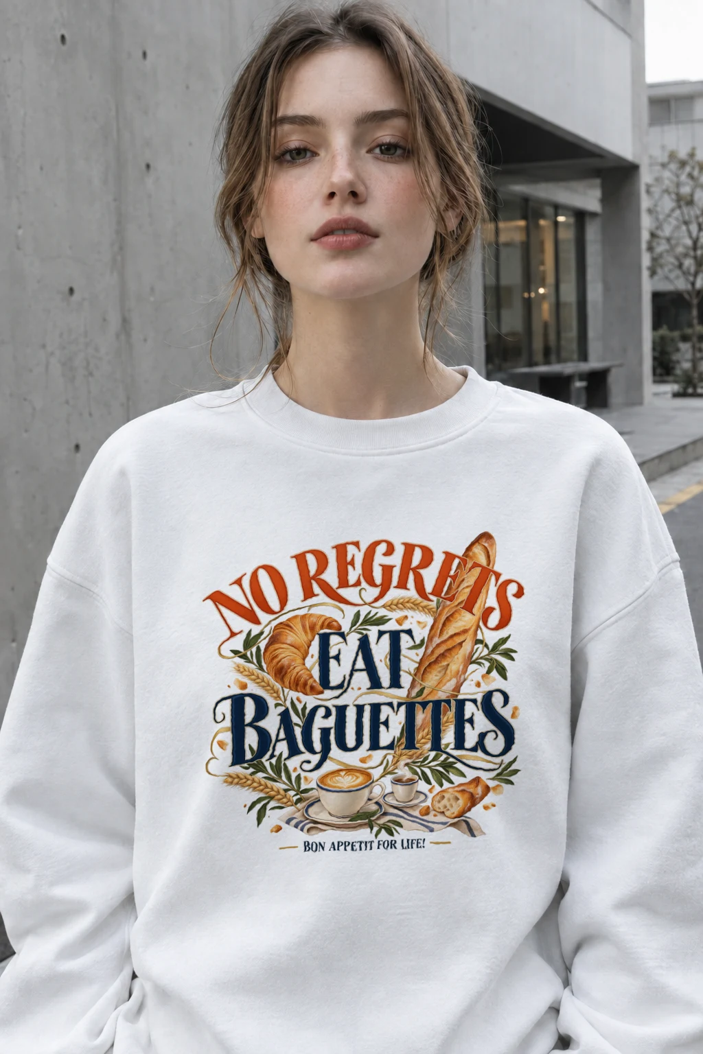 "No Regrets Eat Baguettes" Heavy Blend Unisex Crewneck Sweatshirt | Gildan 18000