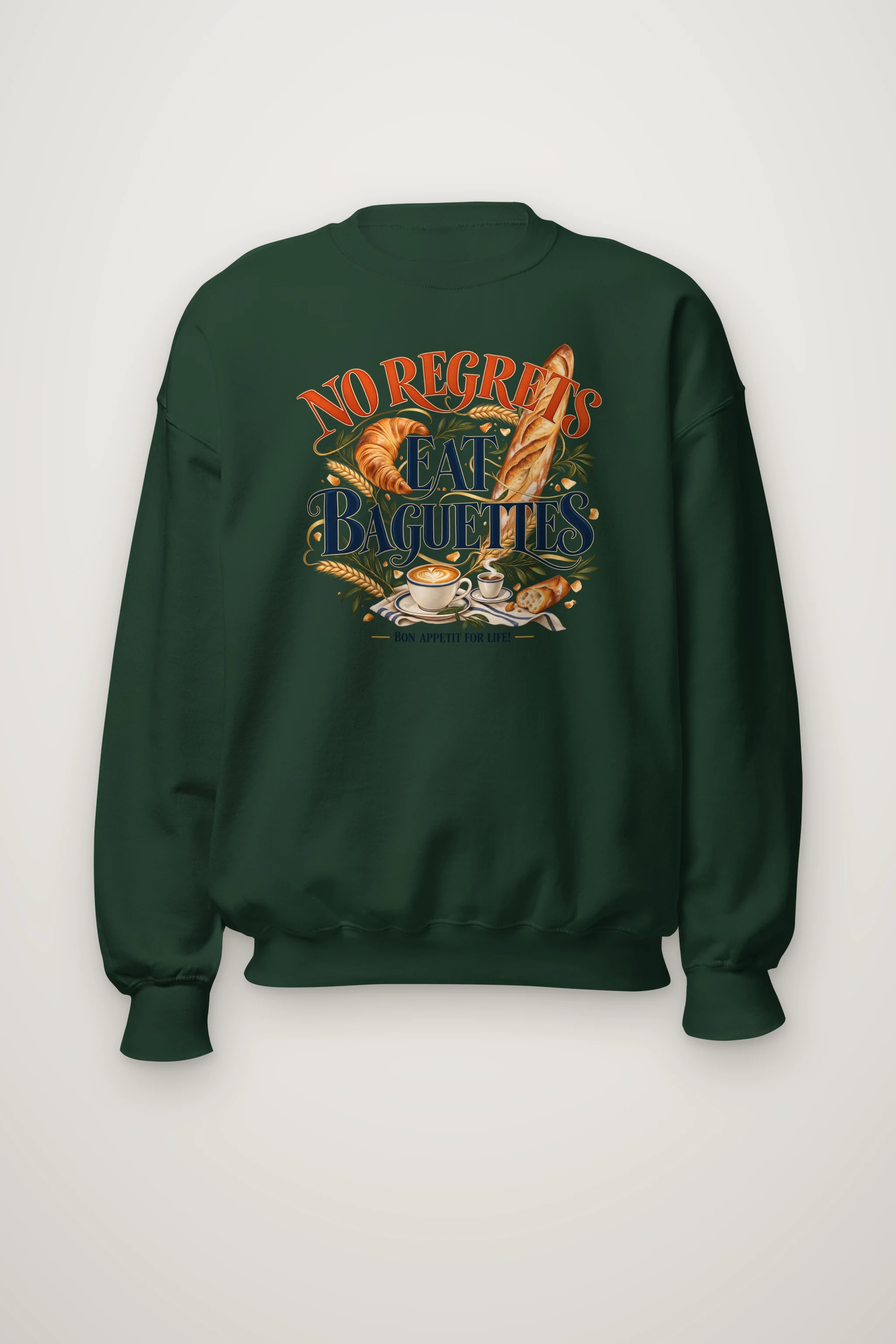 "No Regrets Eat Baguettes" Heavy Blend Unisex Crewneck Sweatshirt