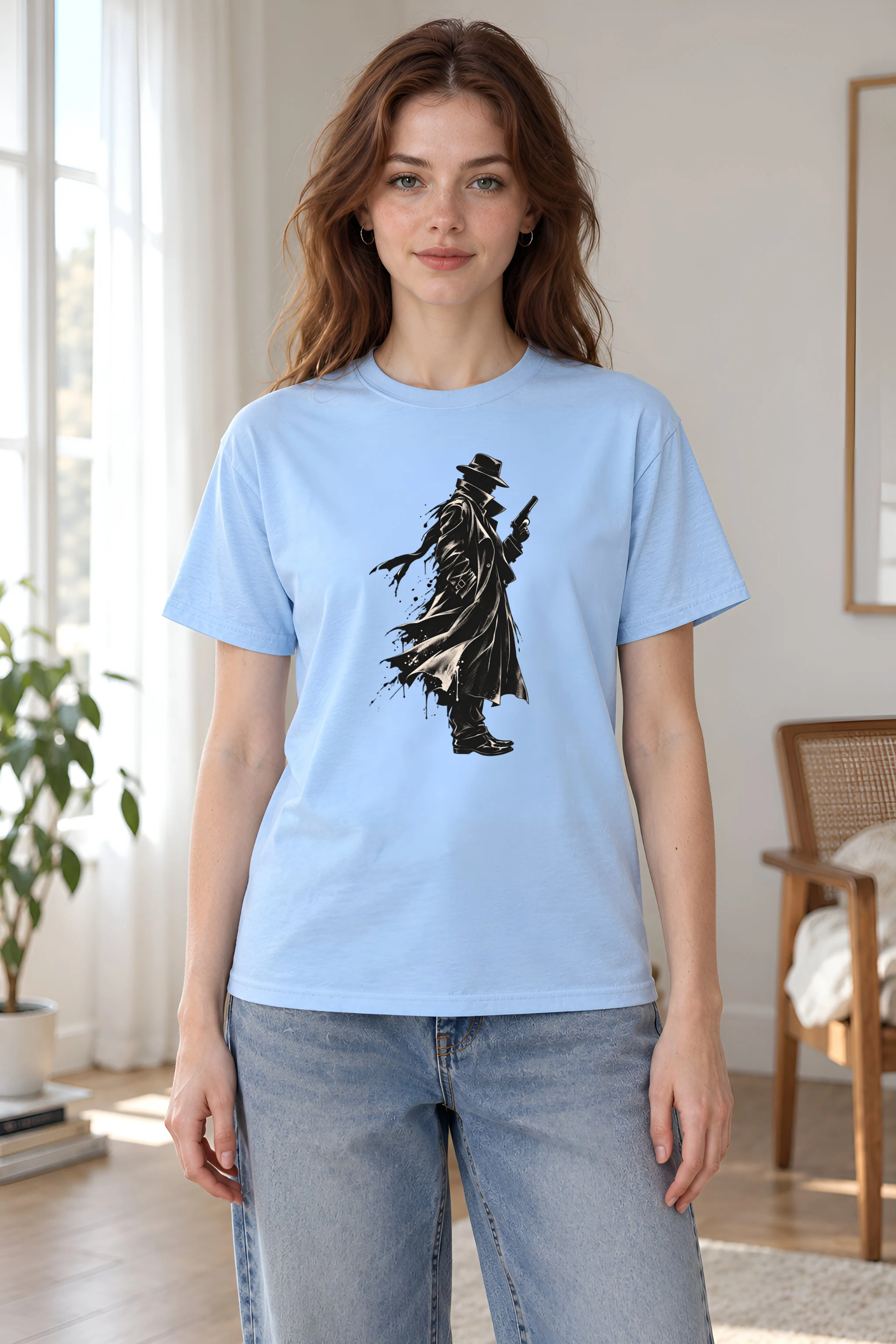 "Noir Spy Silhouette" Heavyweight Unisex Crewneck T-shirt