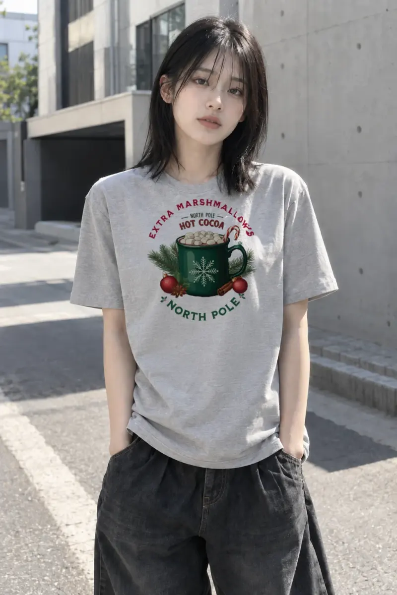 "North Pole Hot Cocoa" Heavyweight Unisex Crewneck T-shirt | Gildan 5000