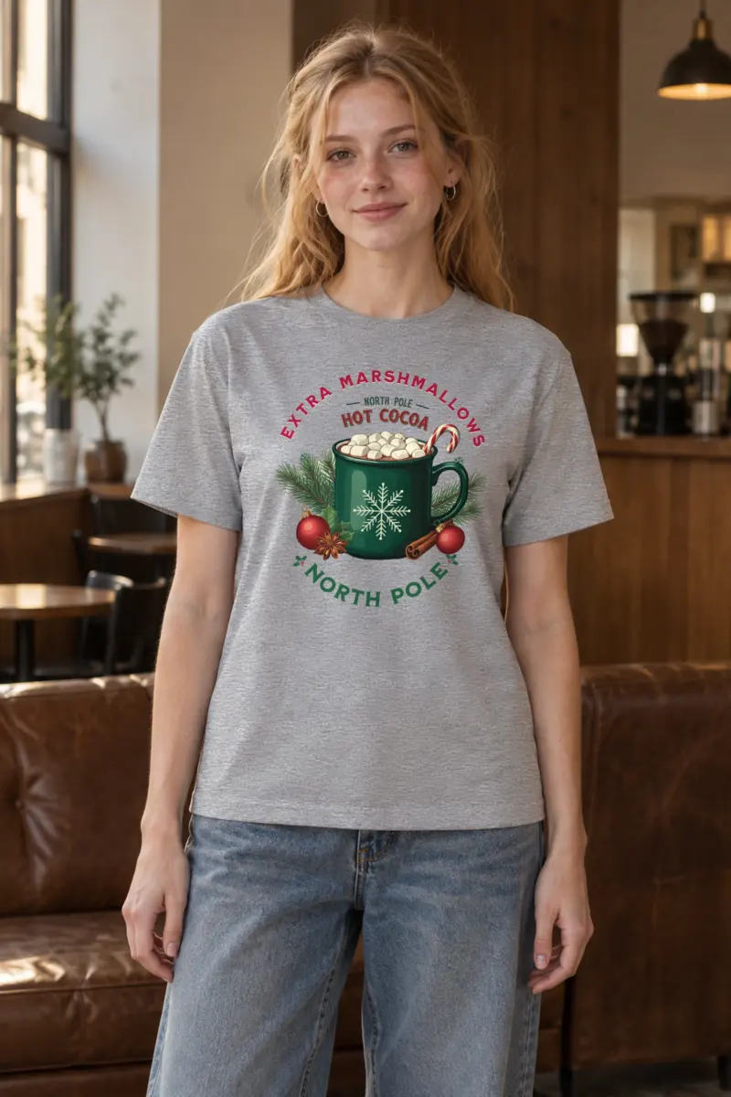 "North Pole Hot Cocoa" Heavyweight Unisex Crewneck T-shirt