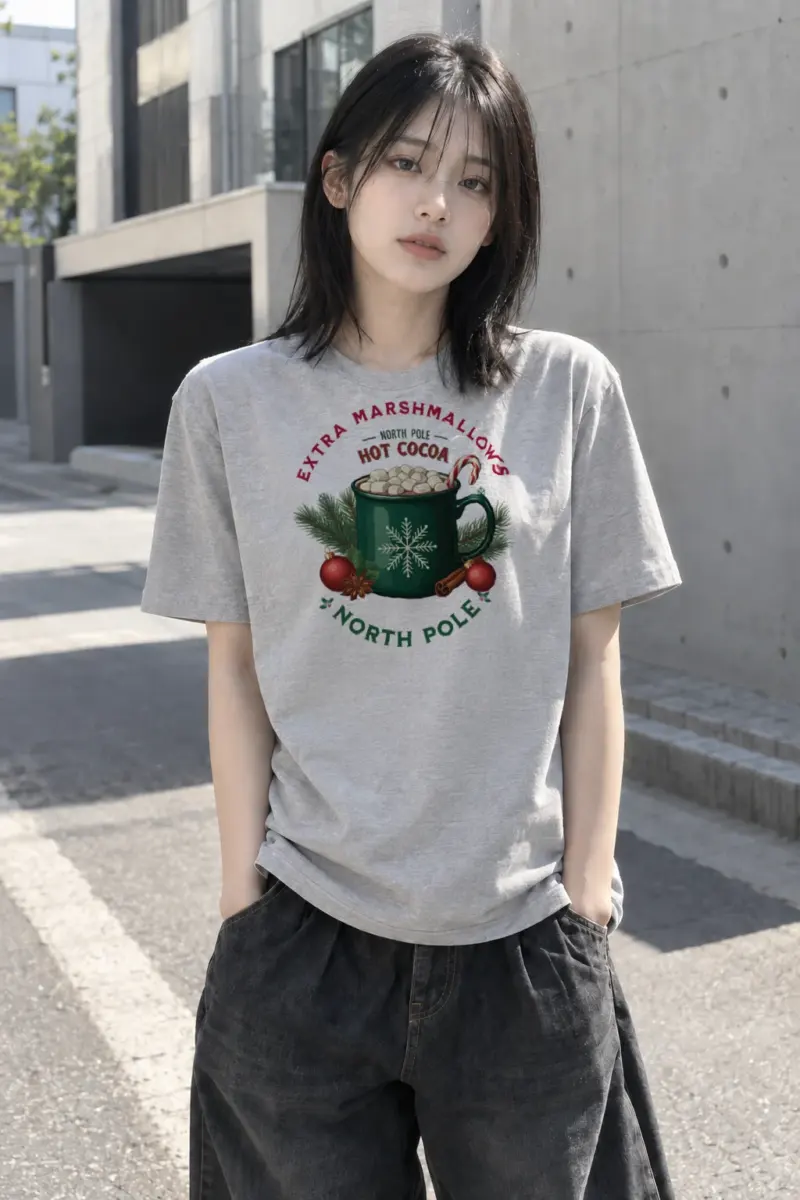 "North Pole Hot Cocoa" Heavyweight Unisex Crewneck T-shirt | Gildan 5000