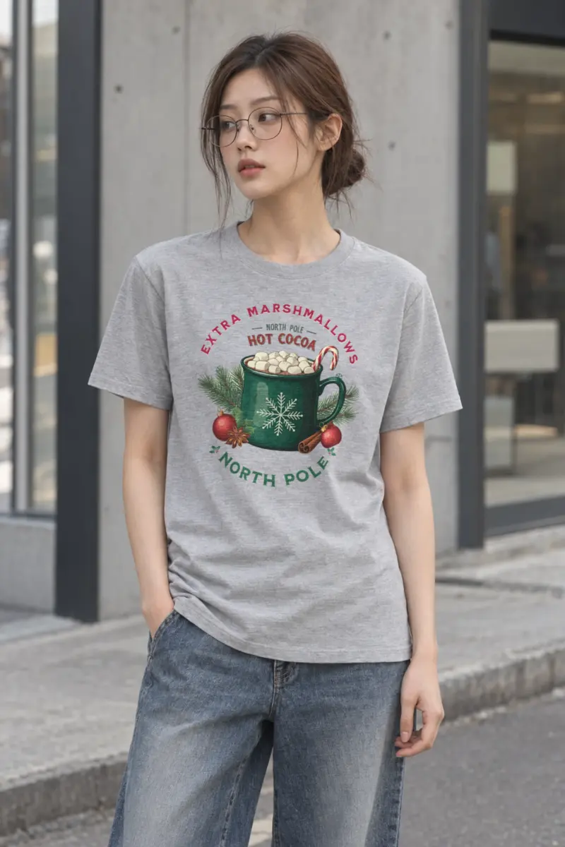"North Pole Hot Cocoa" Heavyweight Unisex Crewneck T-shirt