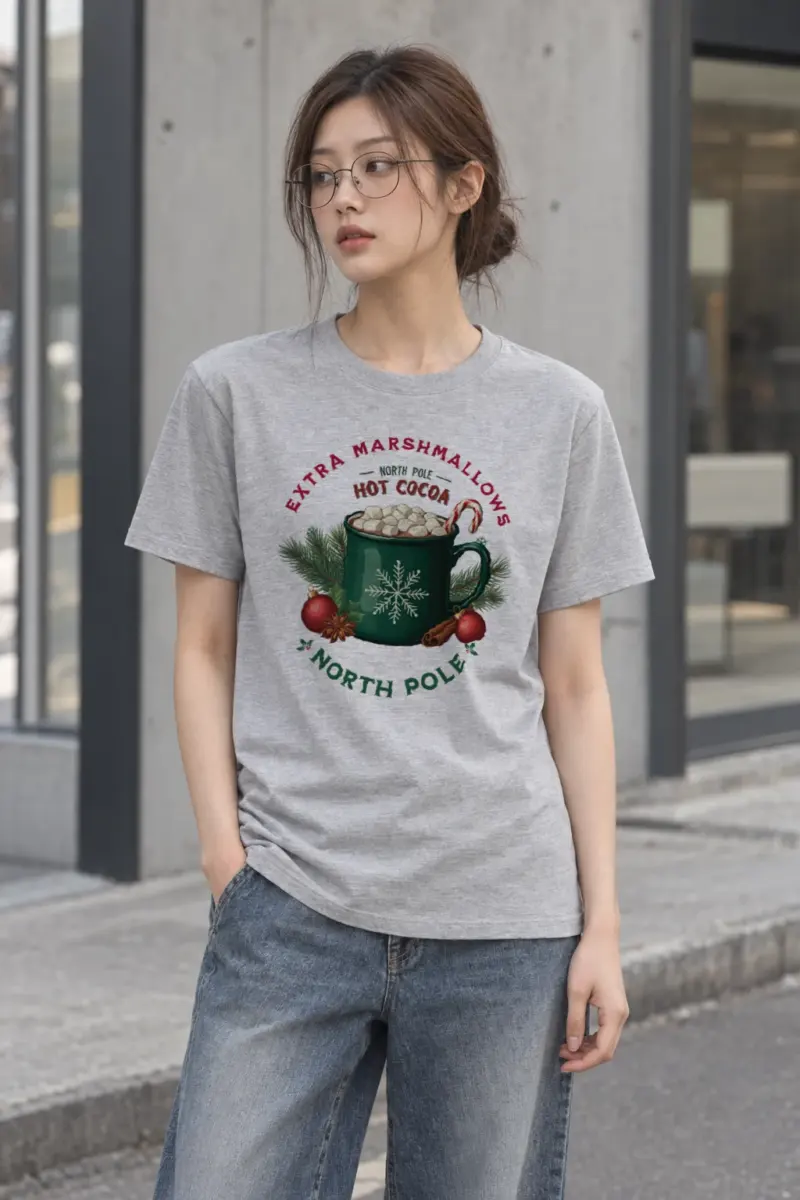 "North Pole Hot Cocoa" Heavyweight Unisex Crewneck T-shirt | Gildan 5000