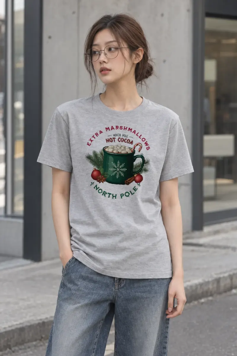 "North Pole Hot Cocoa" Heavyweight Unisex Crewneck T-shirt