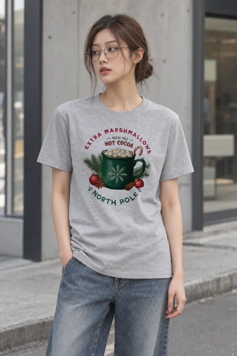 "North Pole Hot Cocoa" Heavyweight Unisex Crewneck T-shirt
