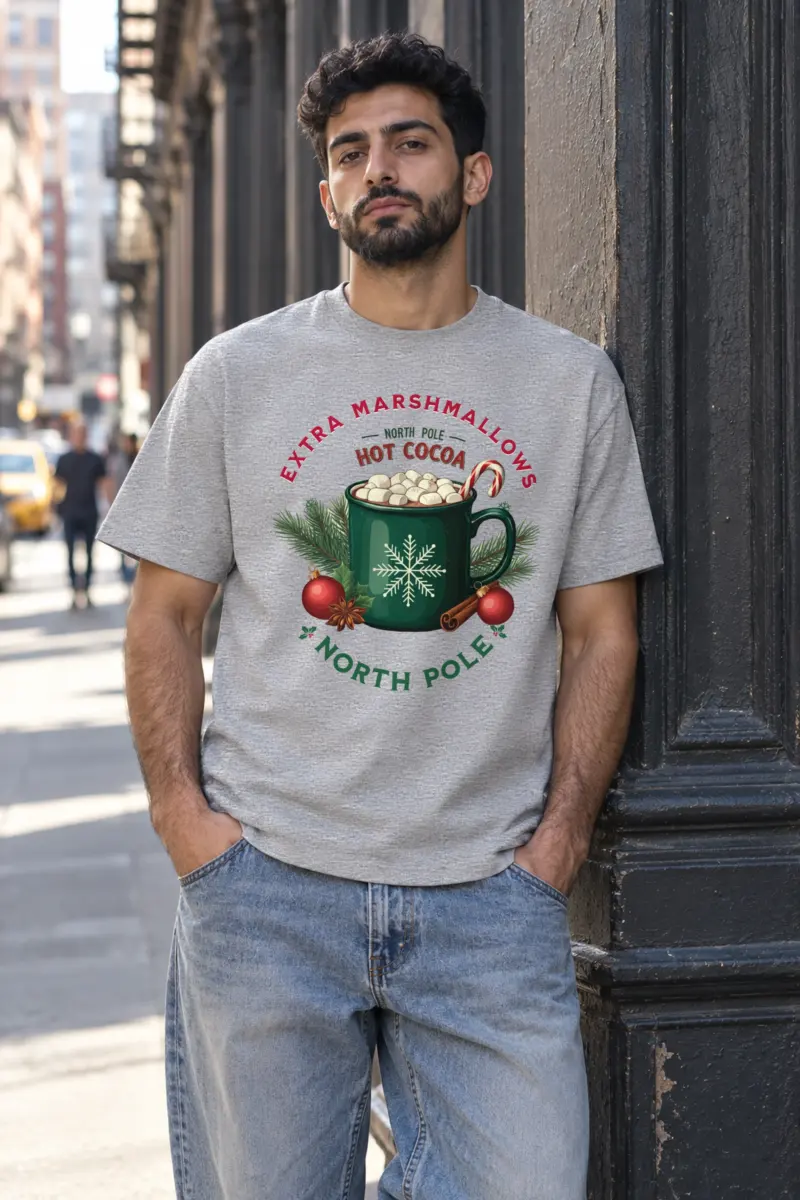 "North Pole Hot Cocoa" Heavyweight Unisex Crewneck T-shirt