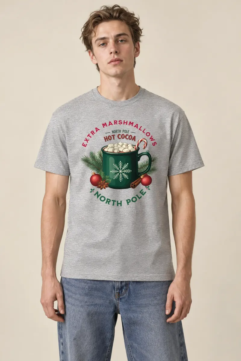 "North Pole Hot Cocoa" Heavyweight Unisex Crewneck T-shirt