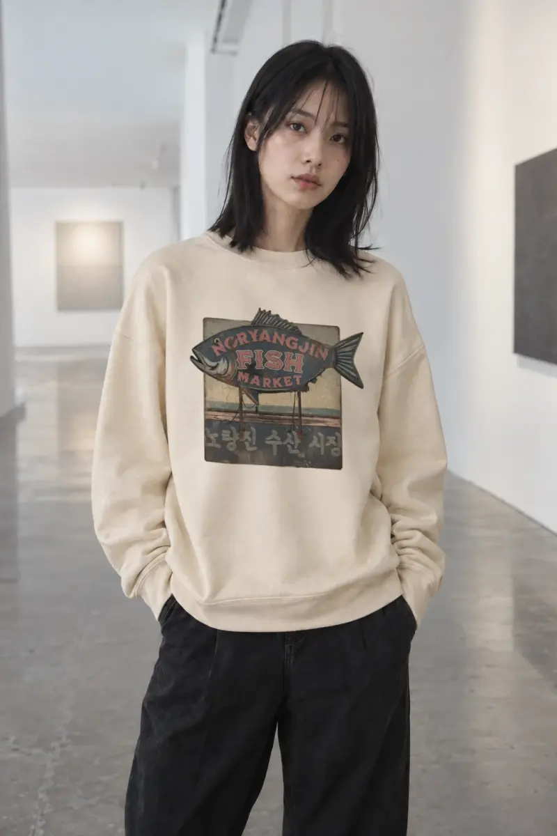 "Noryangjin Fish Market" Unisex Sponge Fleece Crewneck Sweatshirt | Bella + Canvas 3901