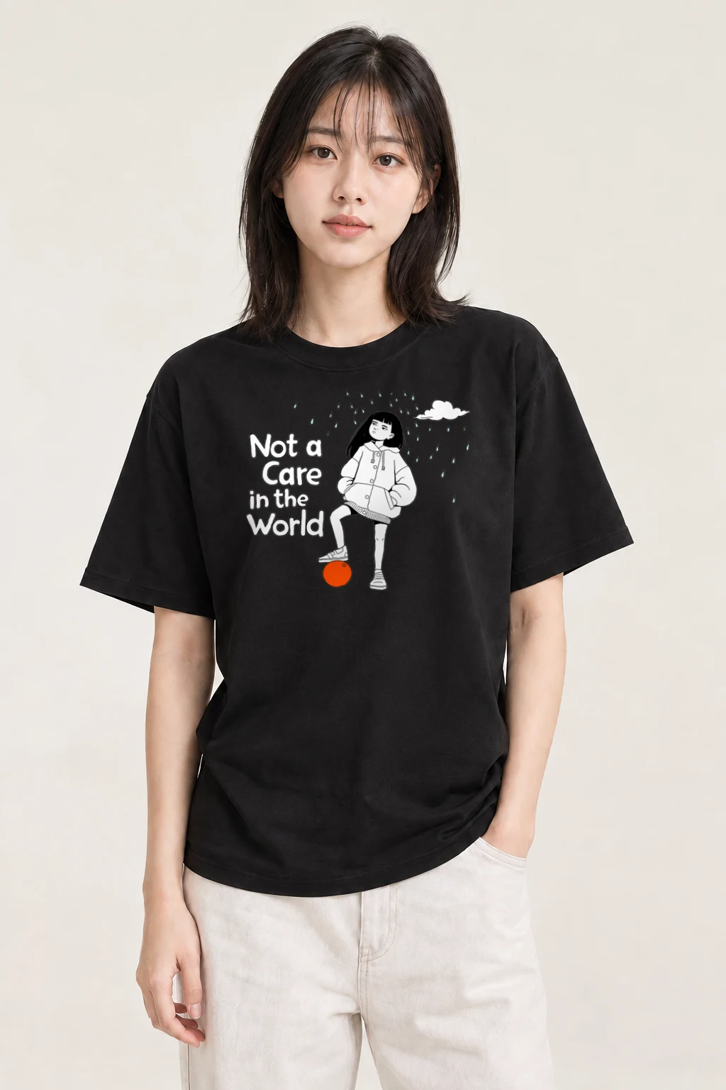 "Not a Care" Heavyweight Unisex Crewneck T-shirt | Gildan 5000
