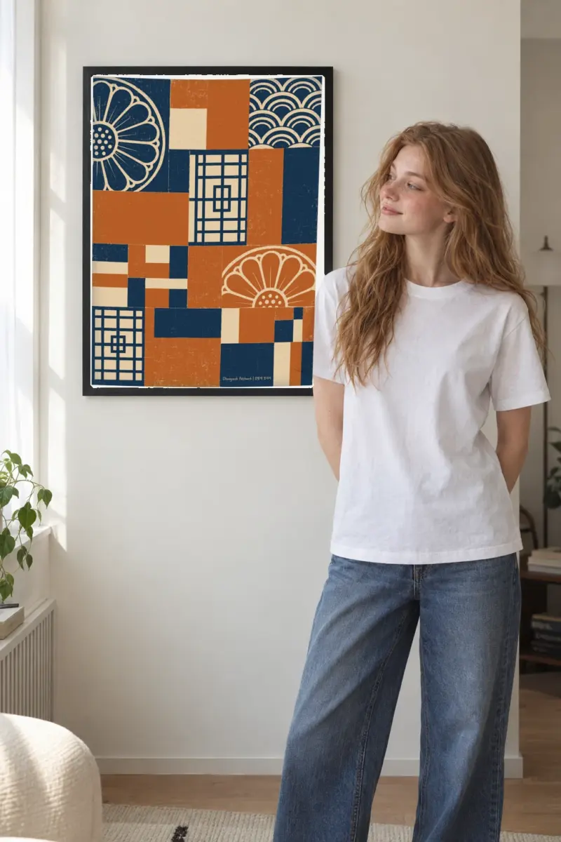“Obangsaek Patchwork” Premium Wooden Framed Poster