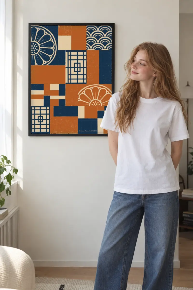 "Obangsaek Patchwork" Premium Wooden Framed Poster