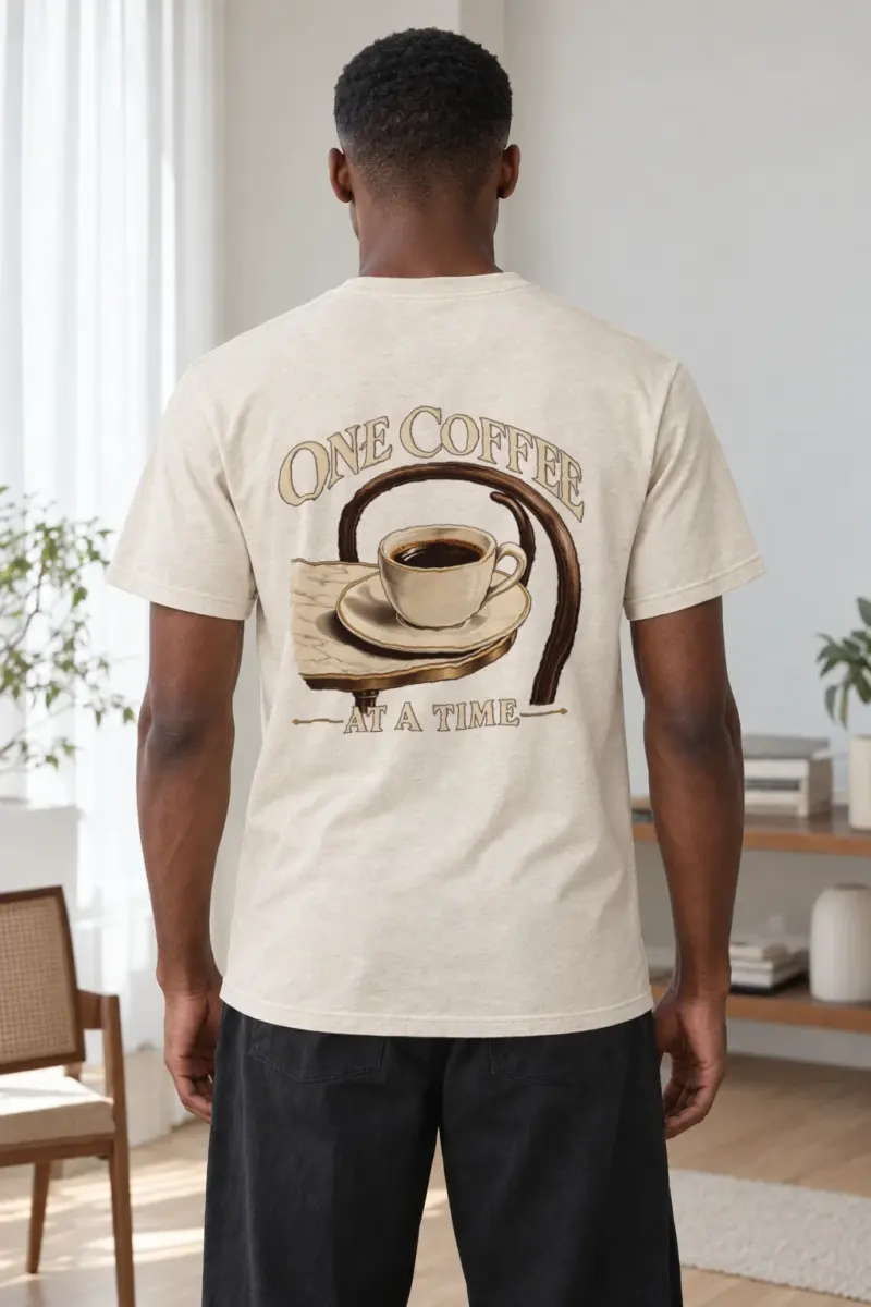 "One Coffee at a Time" Heavyweight Unisex Crewneck T-shirt | Gildan 5000