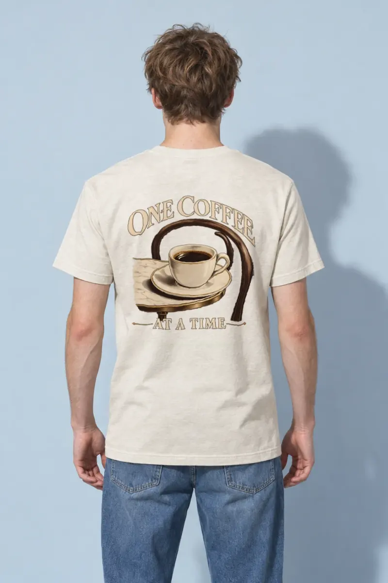 "One Coffee at a Time" Heavyweight Unisex Crewneck T-shirt | Gildan 5000