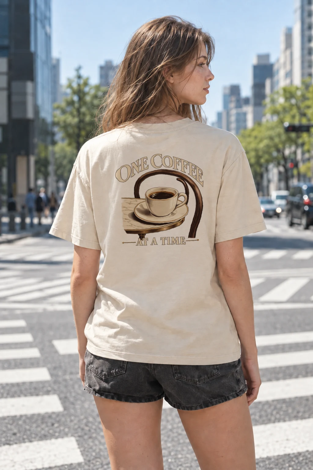 "One Coffee at a Time" Heavyweight Unisex Crewneck T-shirt | Gildan 5000