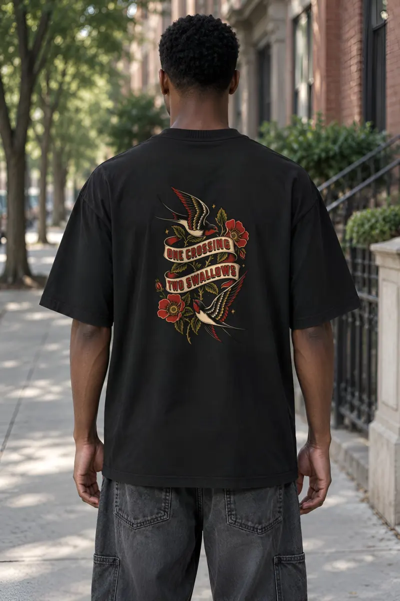 "One Crossing Two Swallows" Unisex Oversized Heavyweight Crewneck T-Shirt