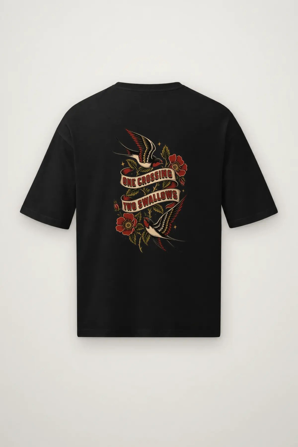 "One Crossing Two Swallows" Men's Oversized Heavyweight Crewneck T-Shirt