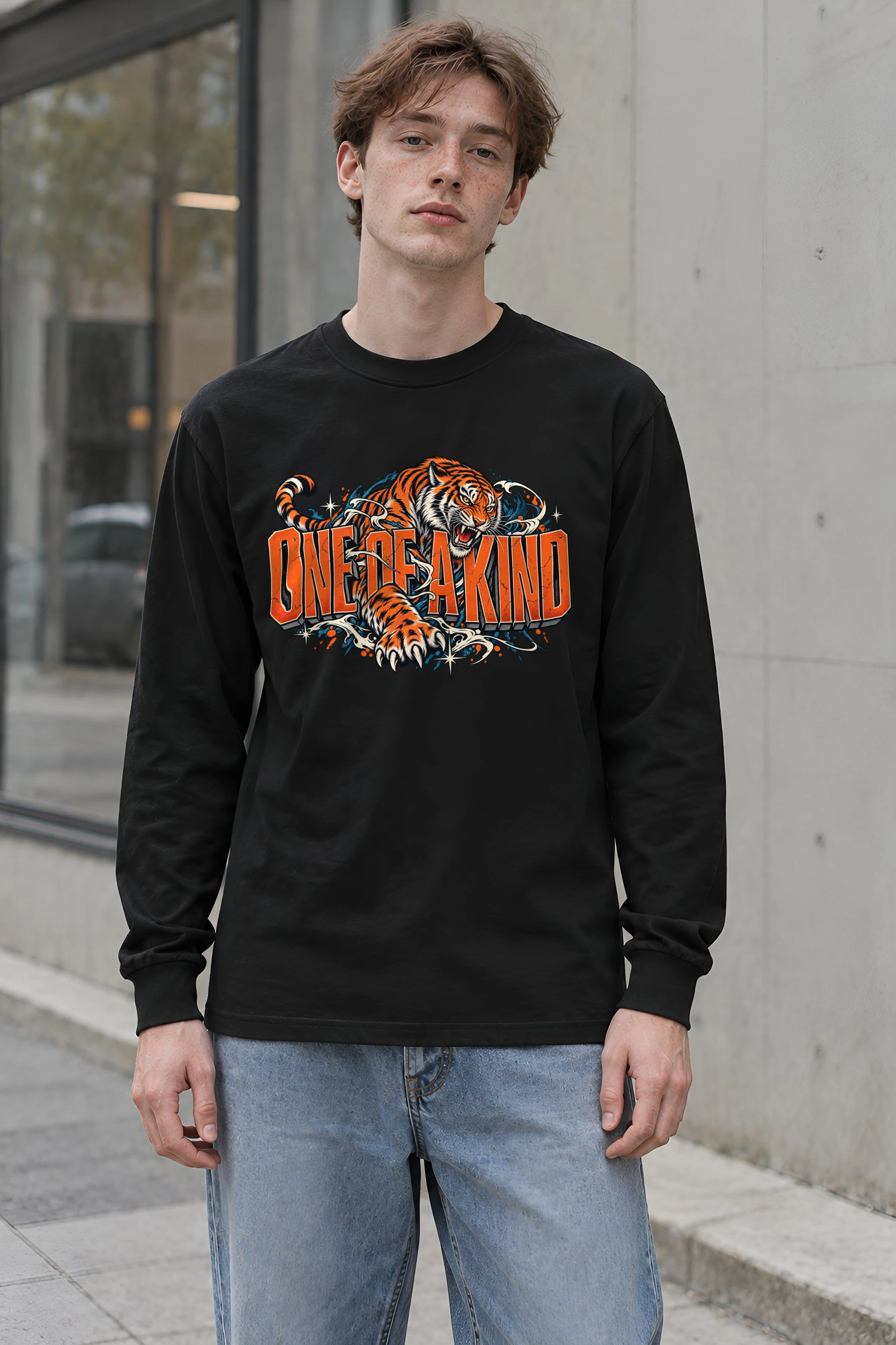 "Lunging Tiger Letter Longsleeve" Unisex Longsleeve T-shirt
